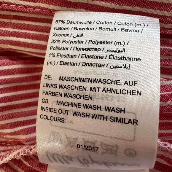 ULLA POPKEN Textured Stripe Button Front Stretch Blouse Sz 12/14 Magnolia Red - Picture 9 of 14